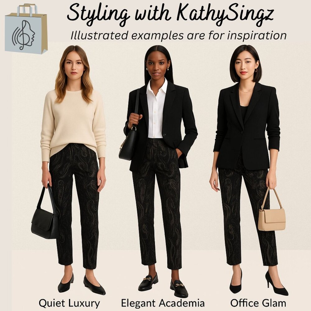 JEnvie New York Black Paisley Jacquard Pants Size 10 Made in USA Quiet Luxury - Picture 3 of 11